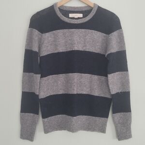 LOFT Alpaca Wool Sweater Gray and Blue Striped